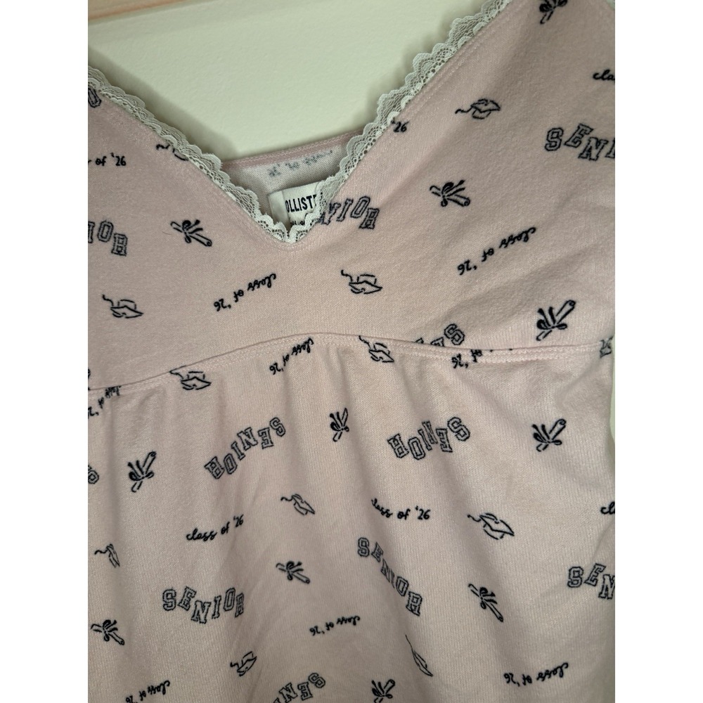 Hollister Pink Senior Class of 26 Lace Cami Tank Top Coquette Medium M - Picture 3 of 5